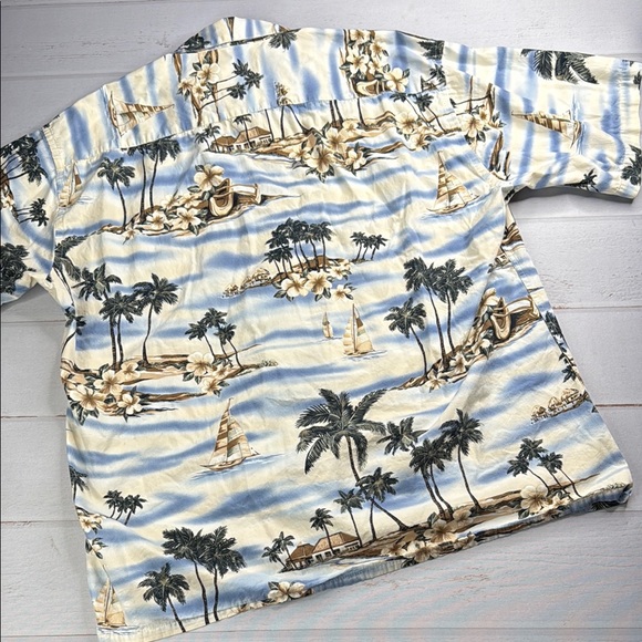Pierre Cardin Blue Cream Casual Hawaiian Button Down Shirt Island Vibes Size XL - Picture 3 of 6